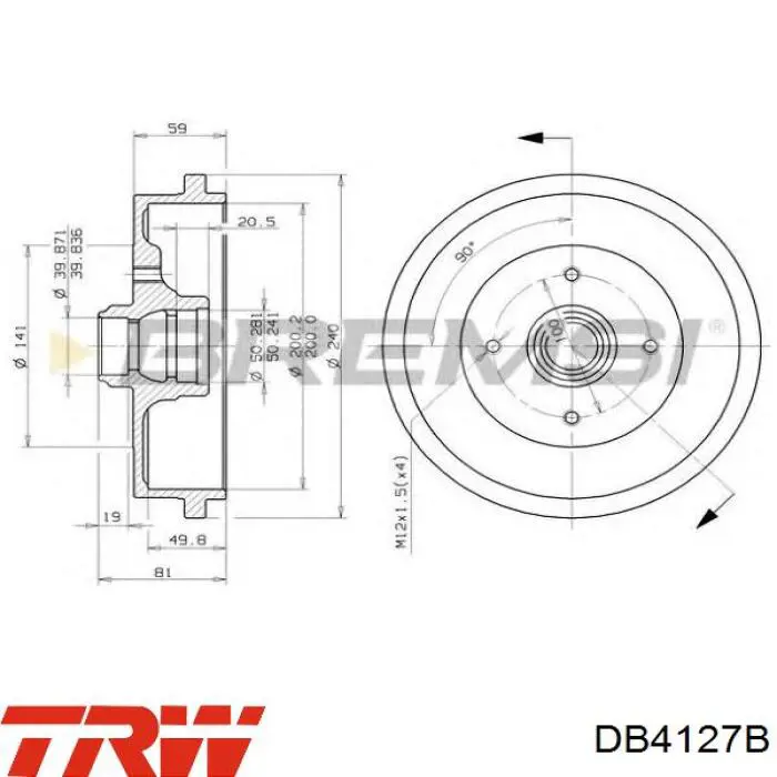 Барабан тормозной задний TRW DB4127B цена, от 31.66 USD