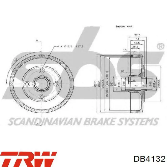 Задний барабан TRW DB4132