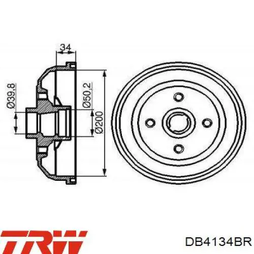 Задний барабан TRW DB4134BR