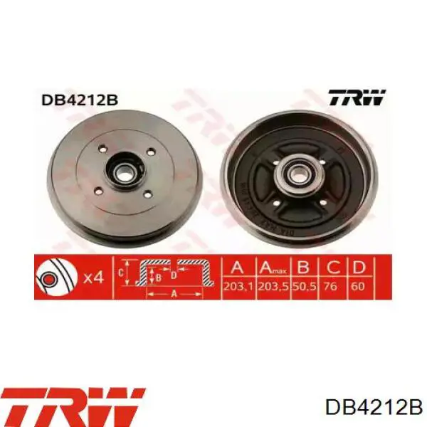 Задний барабан TRW DB4212B
