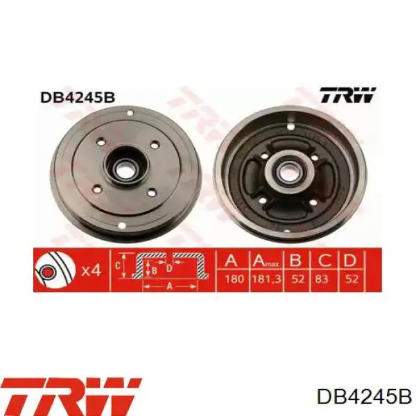 Барабан тормозной задний TRW DB4245B цена, от 34.29 USD