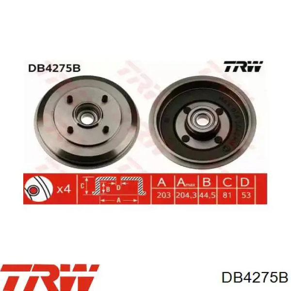 DB4275B TRW барабан тормозной задний