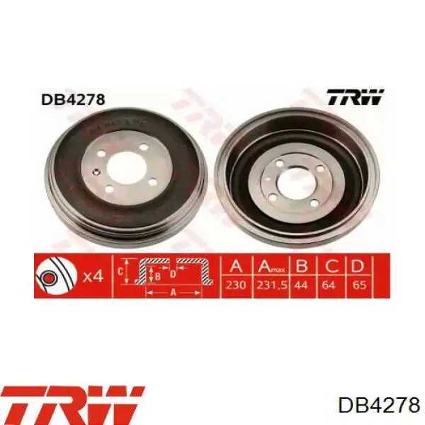 Тормозной барабан DB4278 TRW