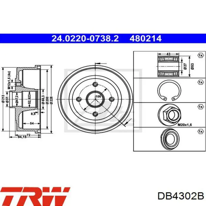 Барабан тормозной задний TRW DB4302B цена, от 57.32 USD
