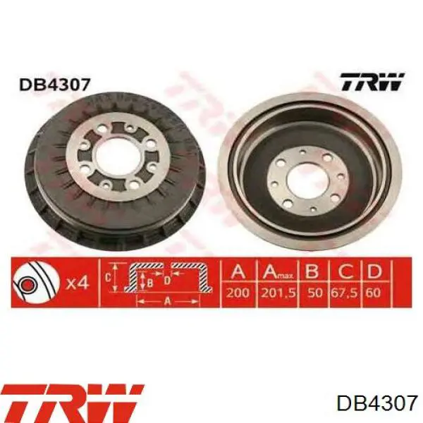 Freno de tambor trasero DB4307 TRW