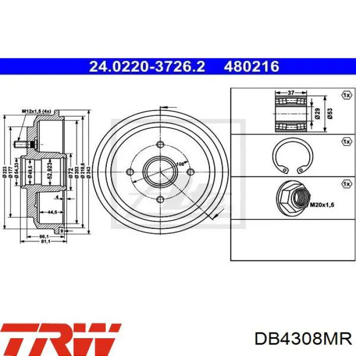 Задний барабан TRW DB4308MR