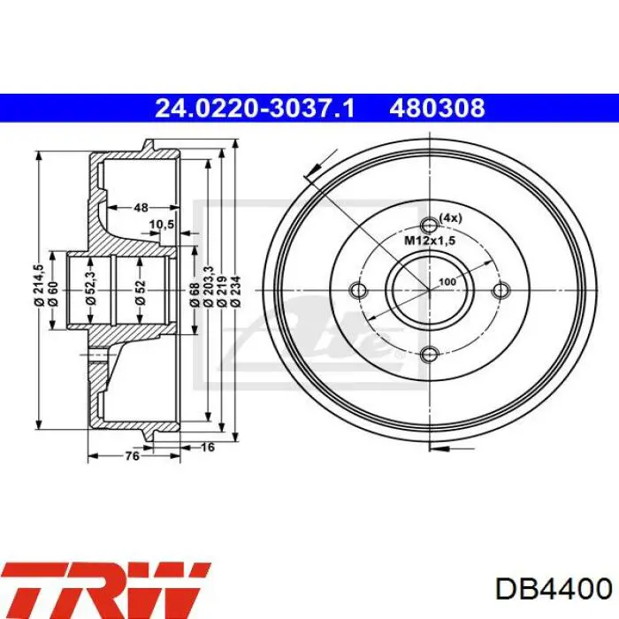 Барабан тормозной задний TRW DB4400 цена, от 69.80 USD