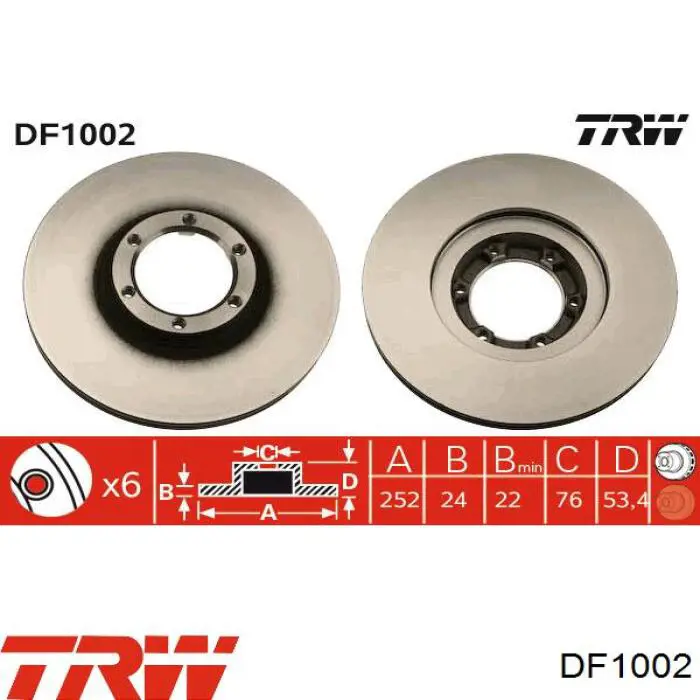 Передние тормозные диски DF1002 TRW