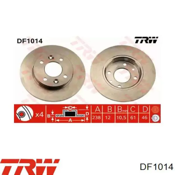 Передние тормозные диски DF1014 TRW