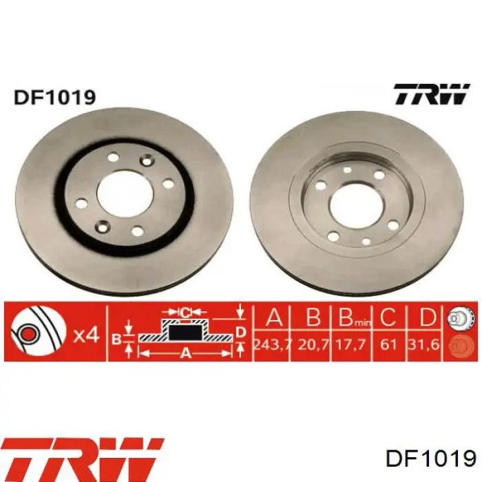 DF1019 TRW диск тормозной передний