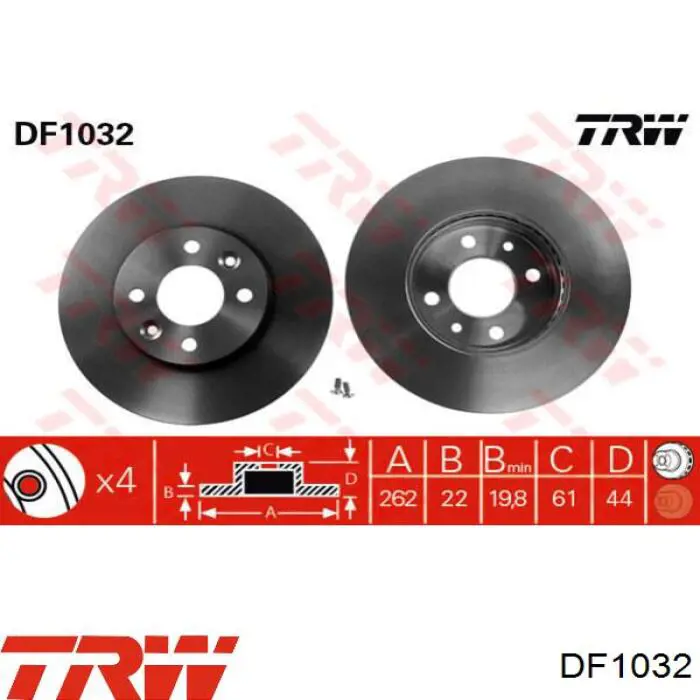 Передние тормозные диски DF1032 TRW