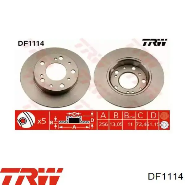 DF1114 TRW диск тормозной передний