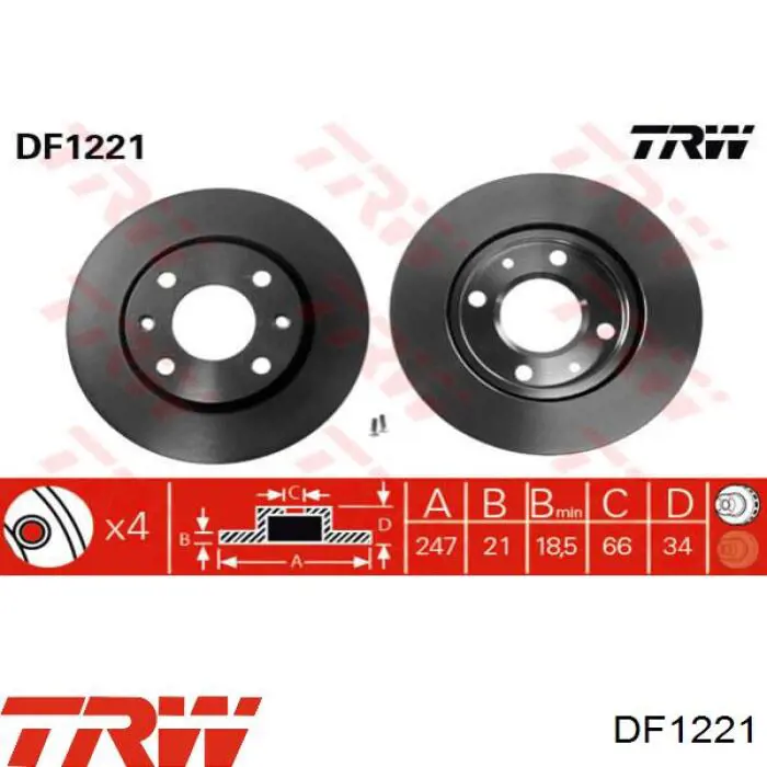 DF1221 TRW диск тормозной передний