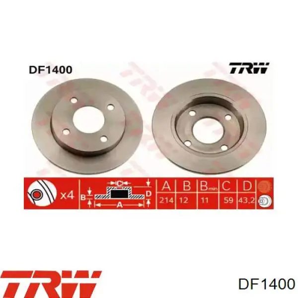 Тормоз дисковый передний TRW DF1400 цена, от 26.90 USD