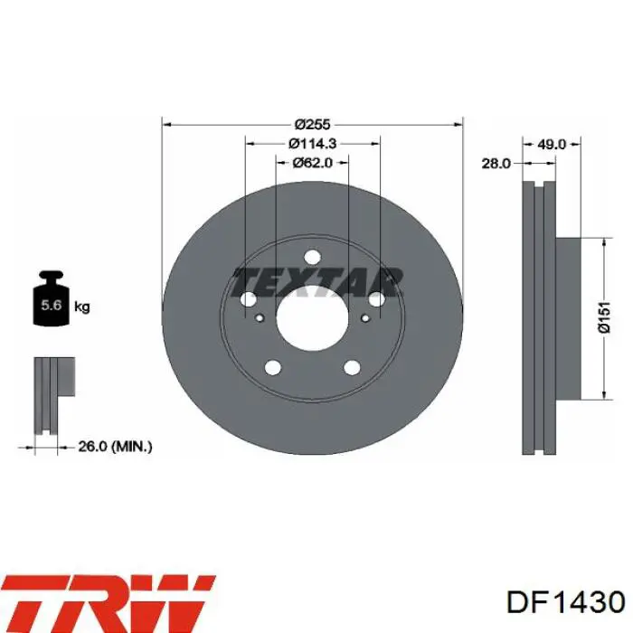 Диск гальмівний передній DF1430 TRW