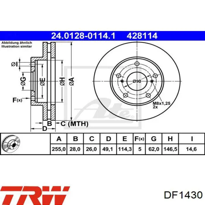 Передний тормозной диск TRW DF1430