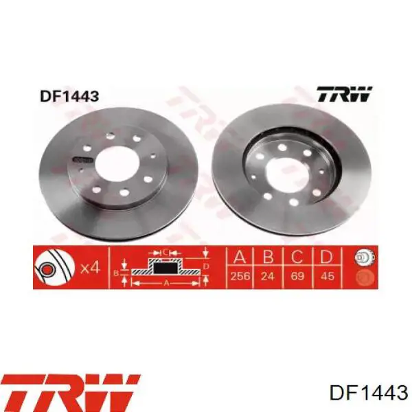 DF1443 TRW диск тормозной передний