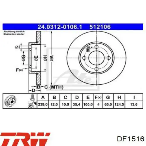 Передние тормозные диски DF1516 TRW