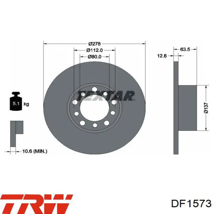 Передние тормозные диски DF1573 TRW