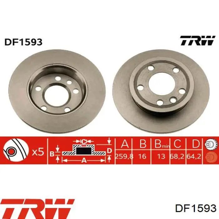 Передние тормозные диски DF1593 TRW