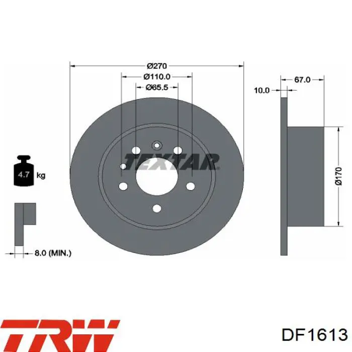 Купить DF1613 TRW Диск тормозной задний