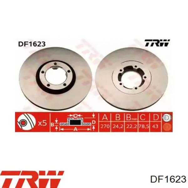 DF1623 TRW диск тормозной передний