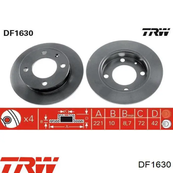 DF1630 TRW диск тормозной передний