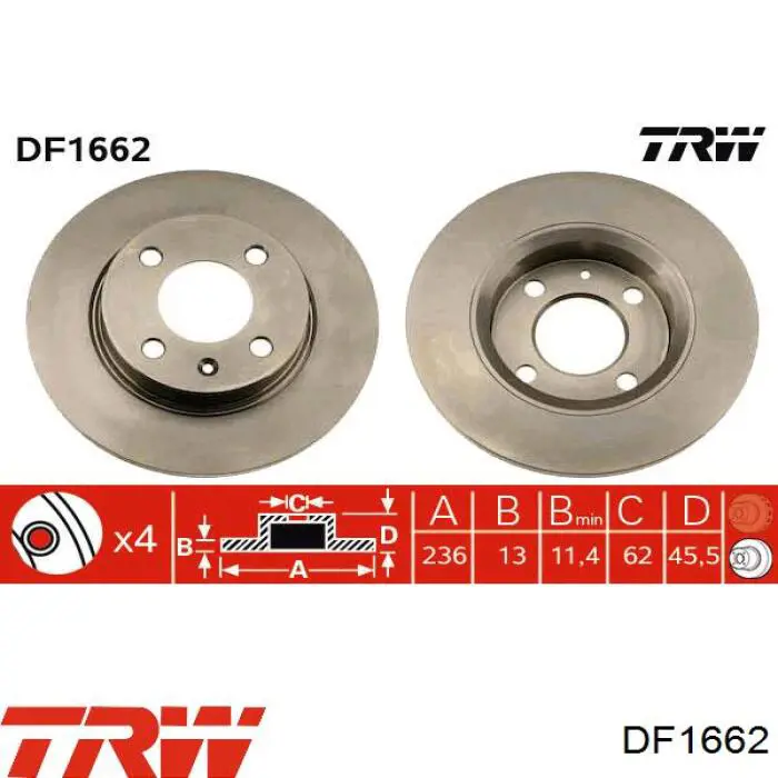 Передние тормозные диски DF1662 TRW