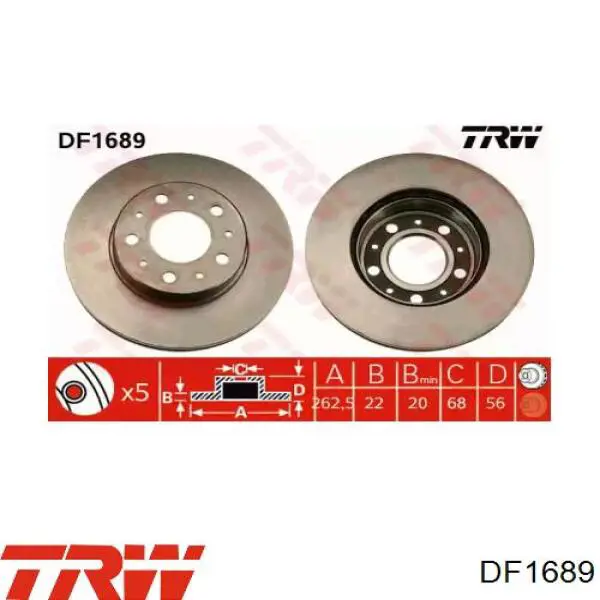 DF1689 TRW диск тормозной передний