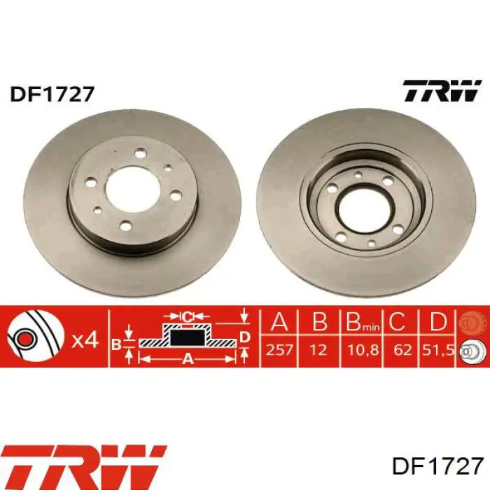 DF1727 TRW диск тормозной передний