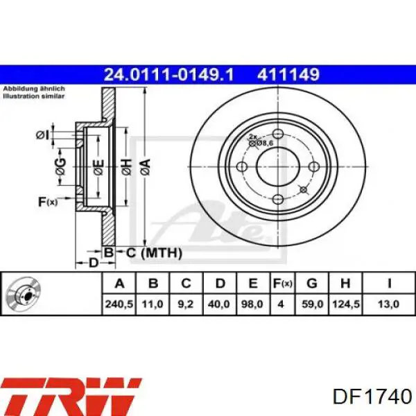 DF1740 TRW Дисковый тормоз