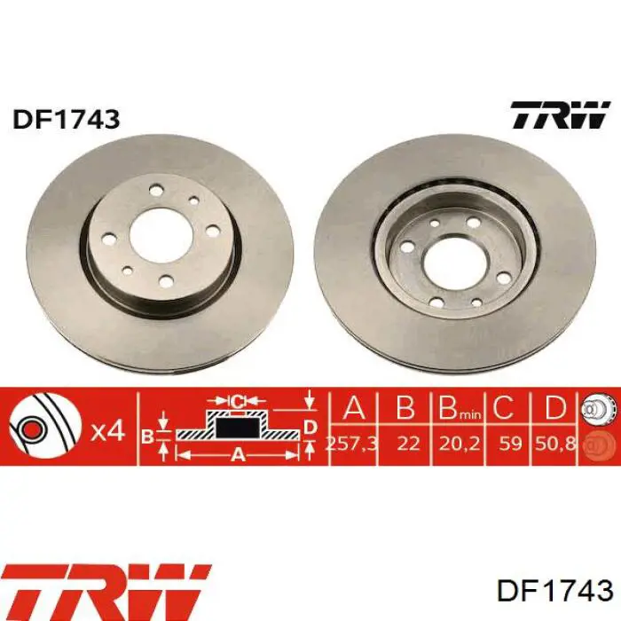 Передние тормозные диски DF1743 TRW