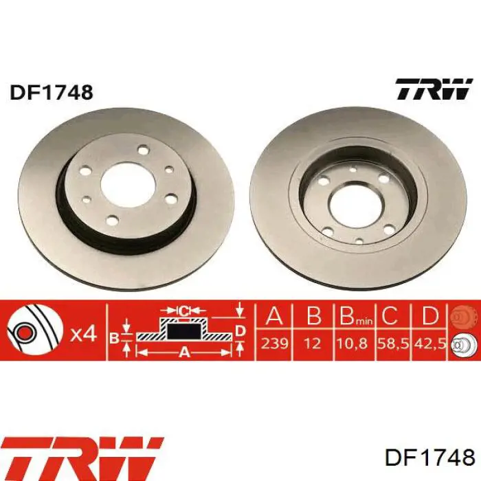 Гальмо дискове переднє DF1748 TRW