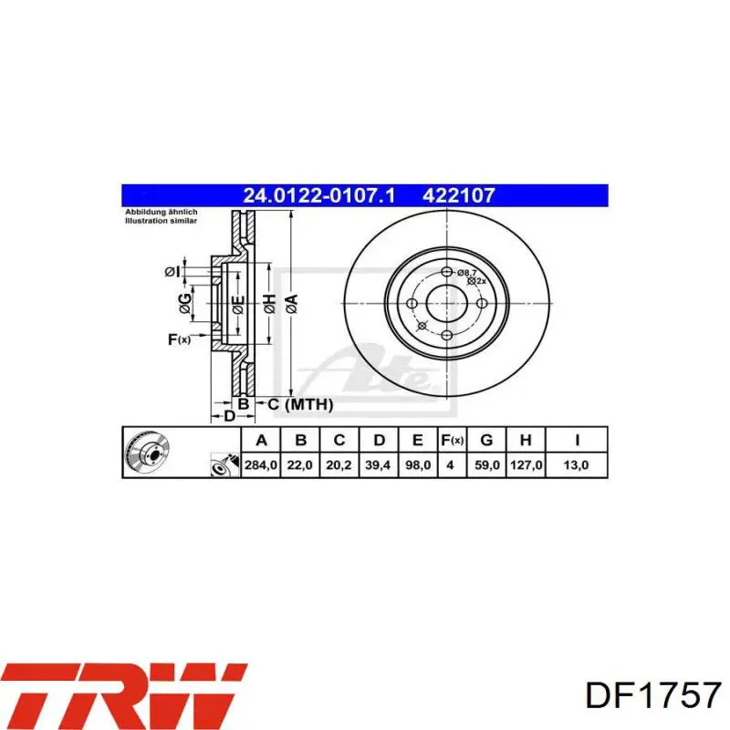 Передний тормозной диск TRW DF1757