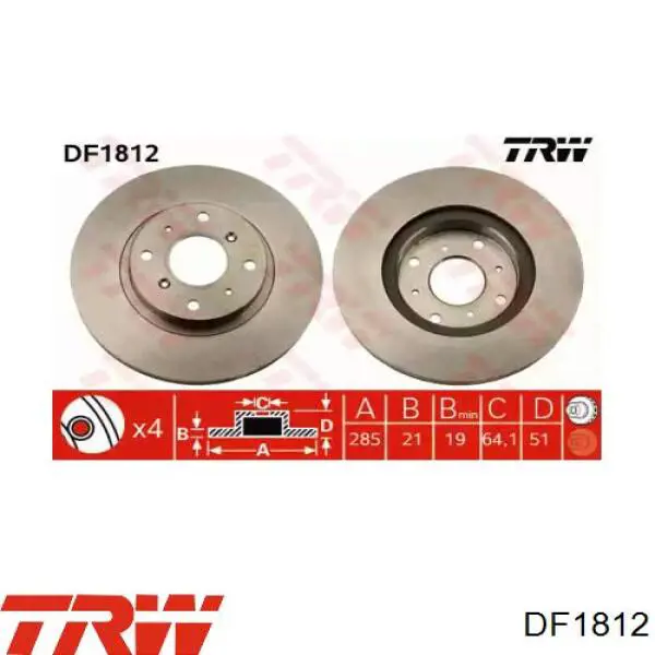 DF1812 TRW диск тормозной передний