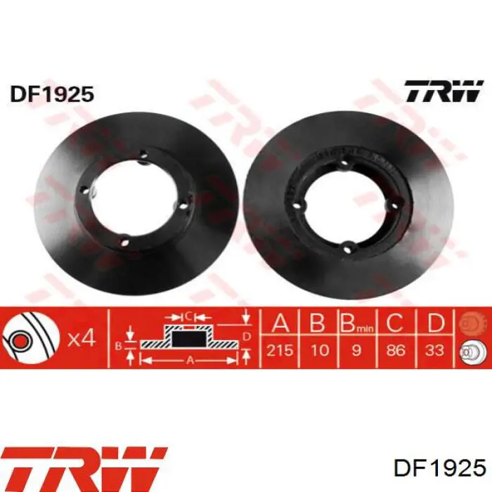DF1925 TRW диск тормозной передний
