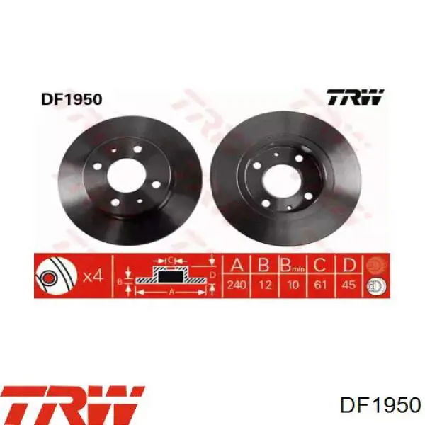DF1950 TRW диск тормозной передний