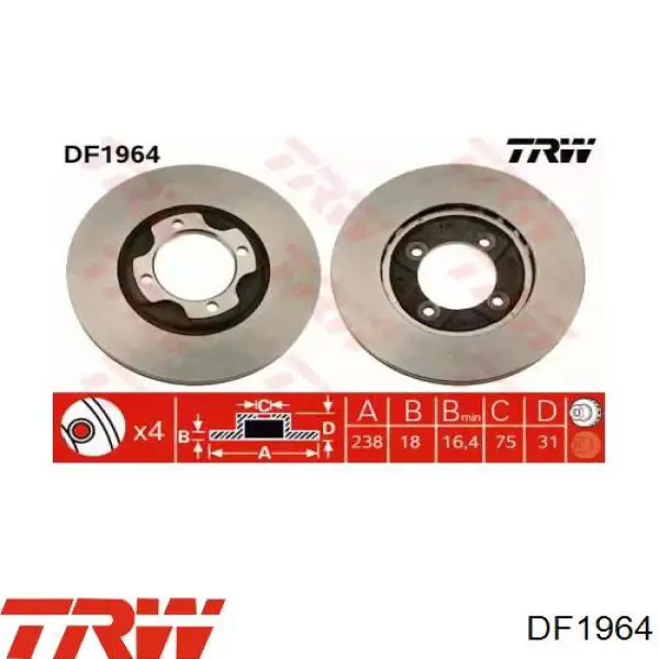 DF1964 TRW диск тормозной передний