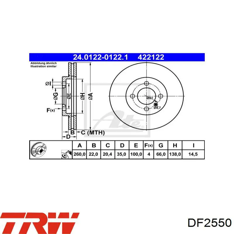 Передние тормозные диски DF2550 TRW