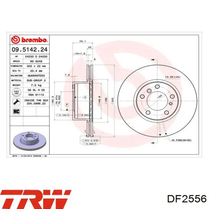 Передние тормозные диски DF2556 TRW