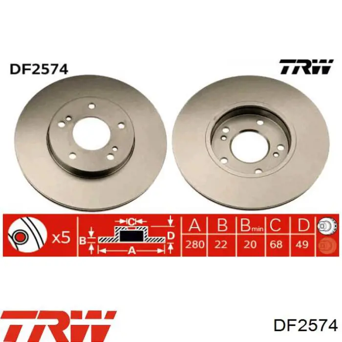 Тормоз дисковый передний TRW DF2574 цена, от 41.90 USD