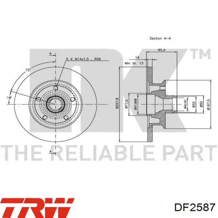 Передний тормозной диск TRW DF2587
