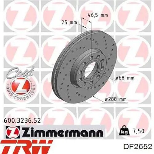 DF2652 TRW Диск тормозной передний