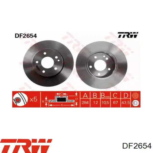 DF2654 TRW диск тормозной передний