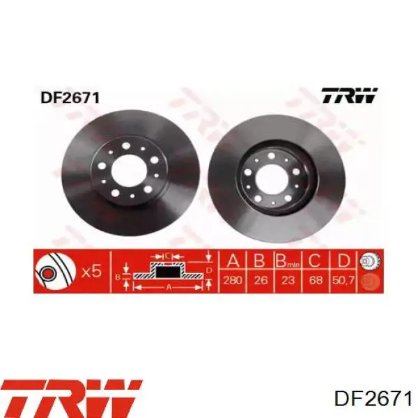 Тормоз дисковый передний TRW DF2671 цена, от 47.10 USD