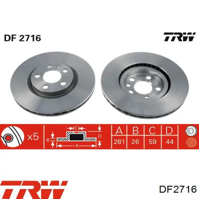 DF2716 TRW диск тормозной передний