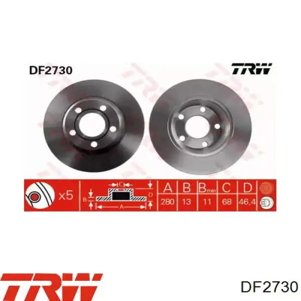 DF2730 TRW диск тормозной передний