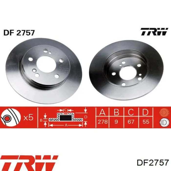 DF2757 TRW диск тормозной задний
