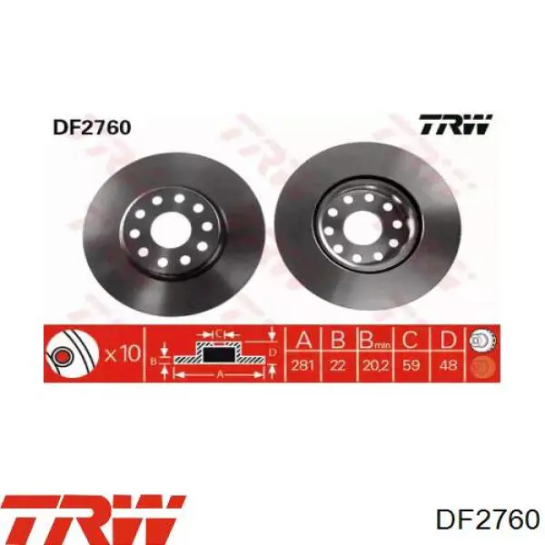 DF2760 TRW диск тормозной передний