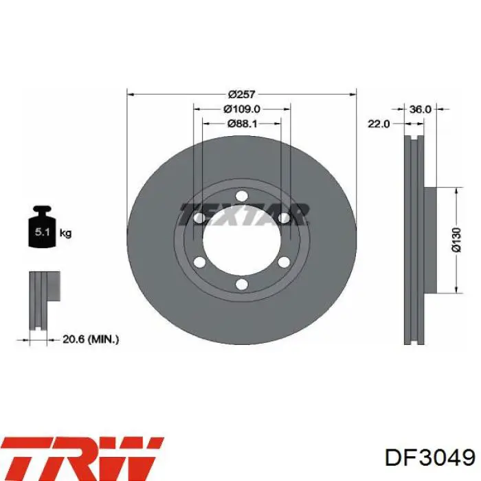 Передние тормозные диски DF3049 TRW